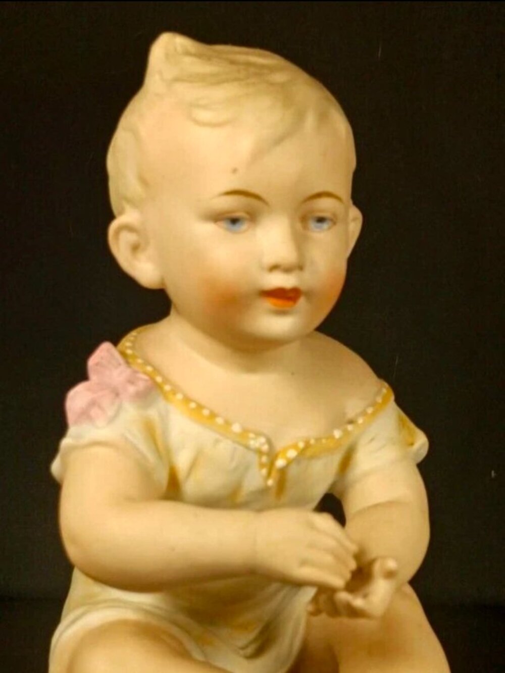 1920's Antique Rudolstadt Marked Germany Boy Sitting Bisque Piano Baby Figurine